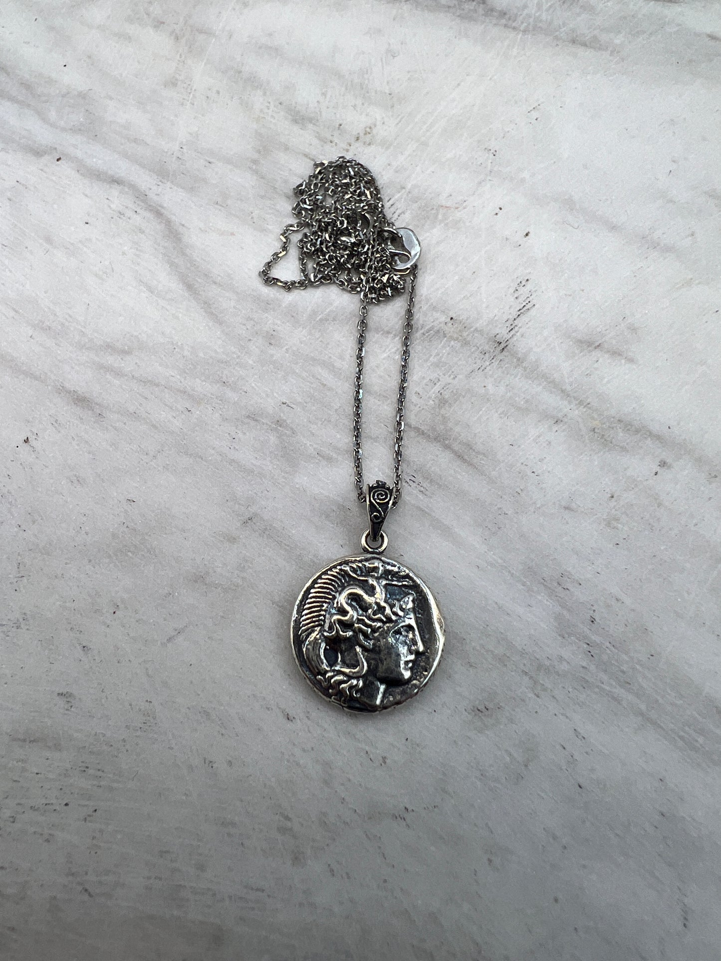 Athena Goddess Herakles wrestling with the Nemean Lion Greek Coin Sterling Silver