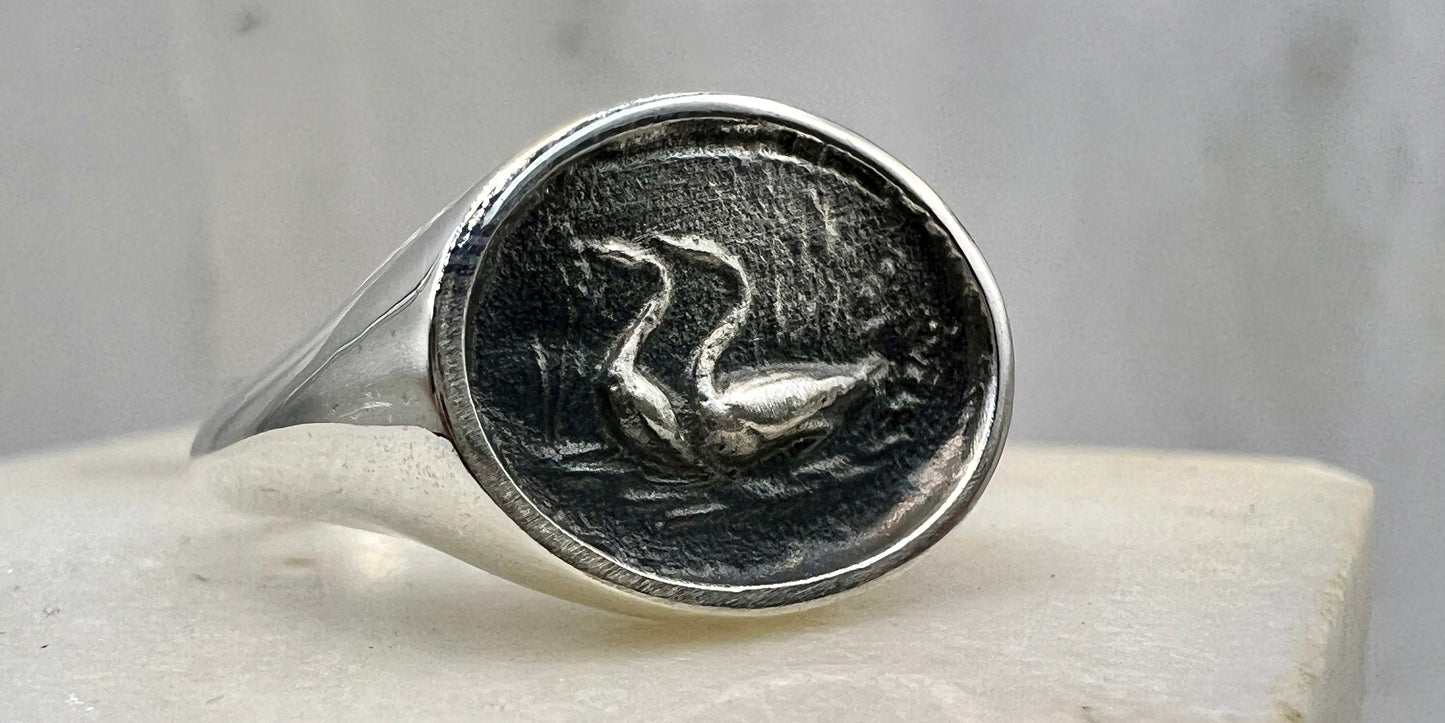 The geese Minoan Signet ring Sterling silver 925