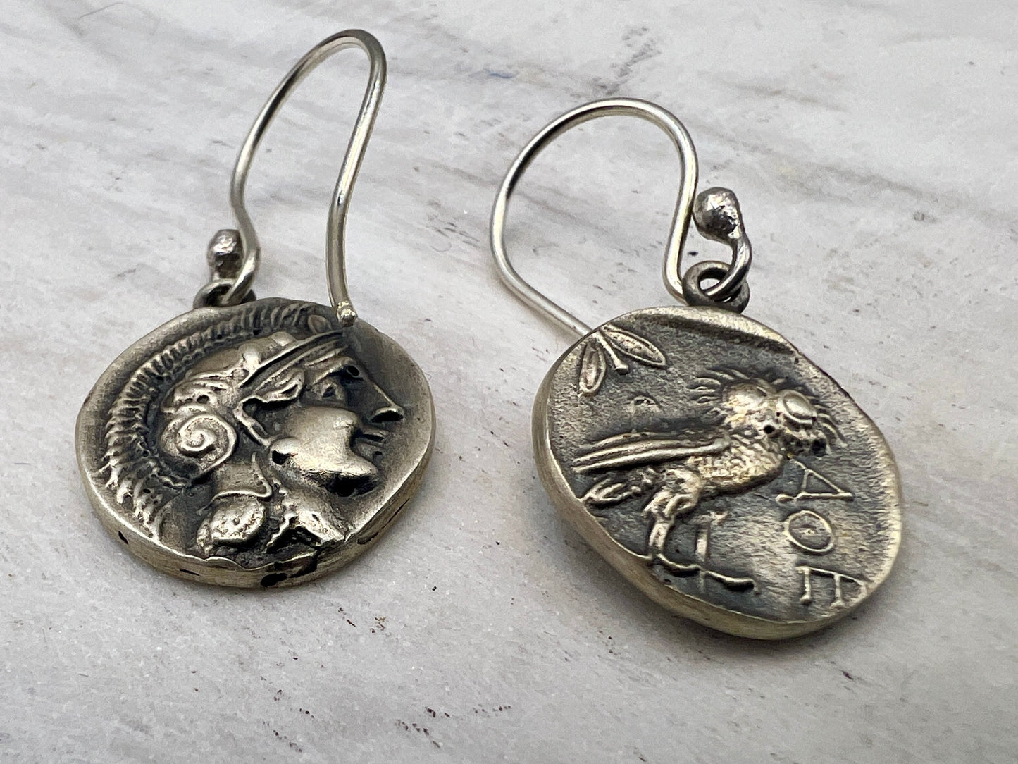 Owl of Goddess Athena Earrings sterling silver 13 mm