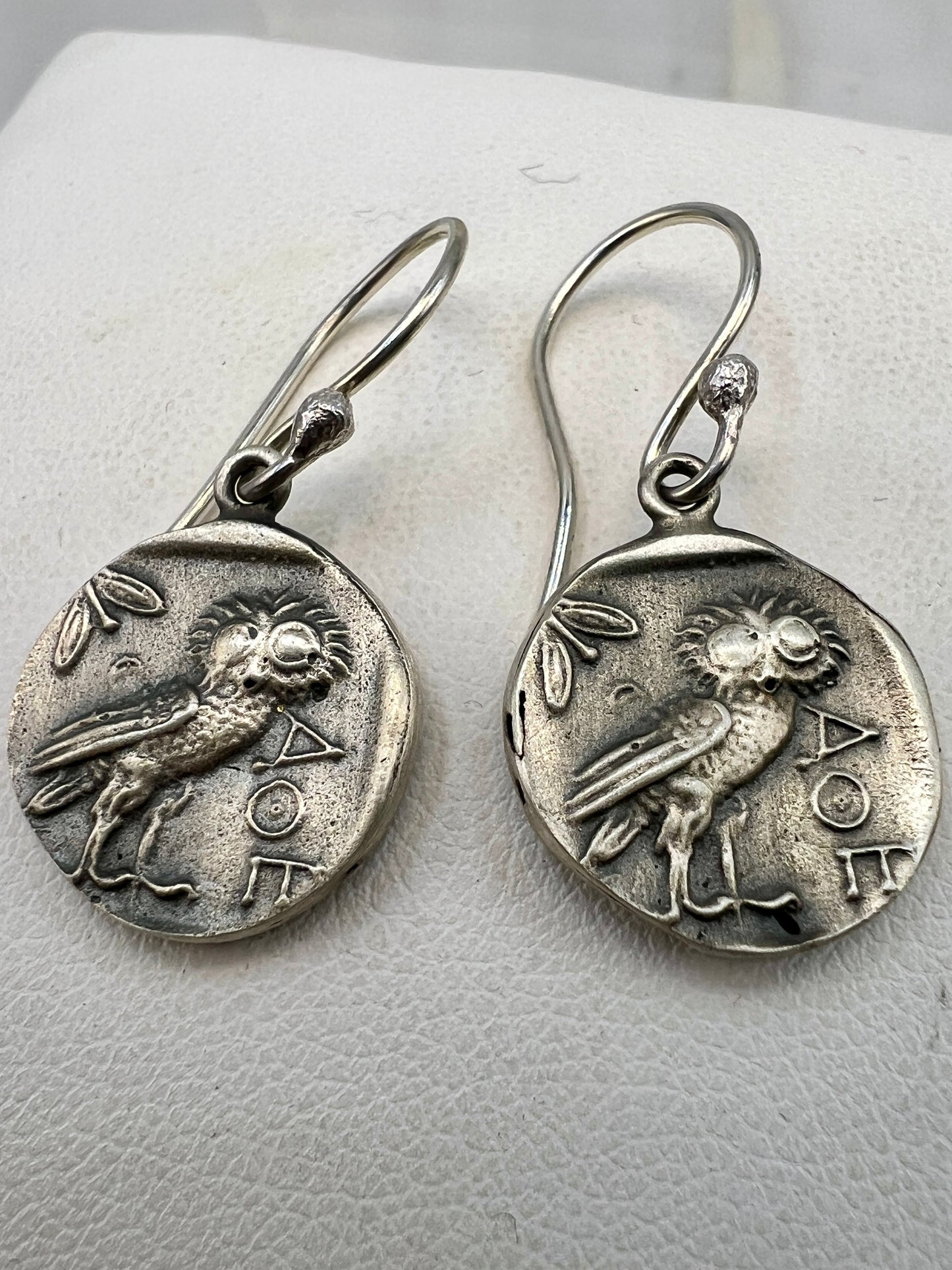 Owl of Goddess Athena Earrings sterling silver 13 mm