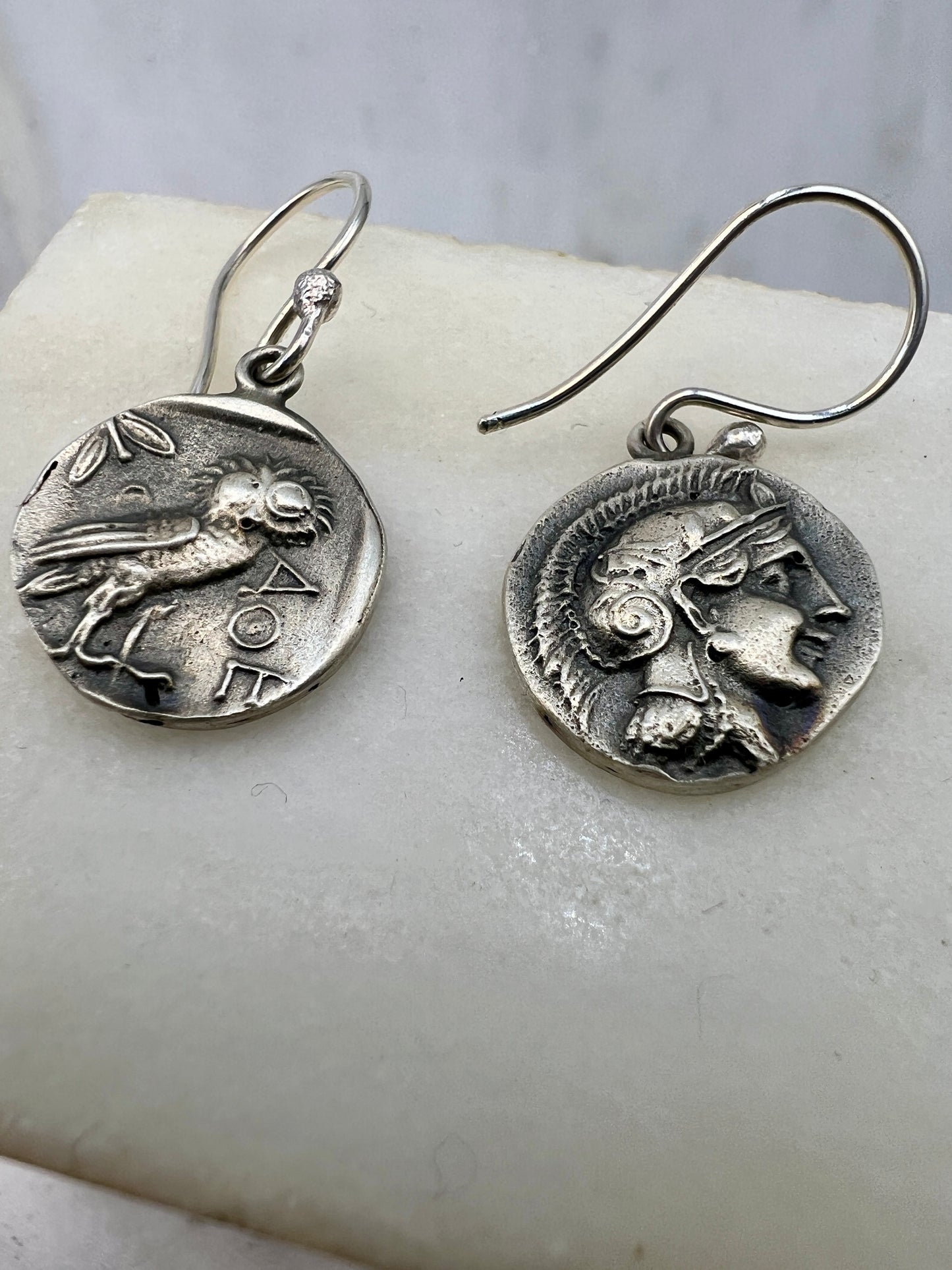 Owl of Goddess Athena Earrings sterling silver 13 mm