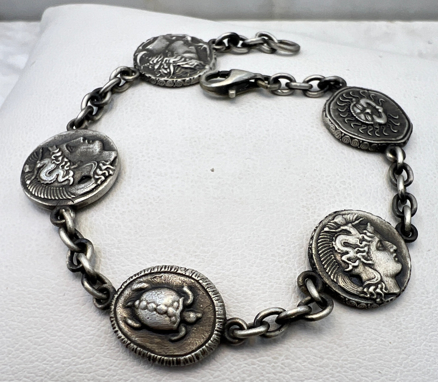 Coin bracelet ancient Greek Goddess Athena Medusa Sun God Helios Turtle the Athenian owl