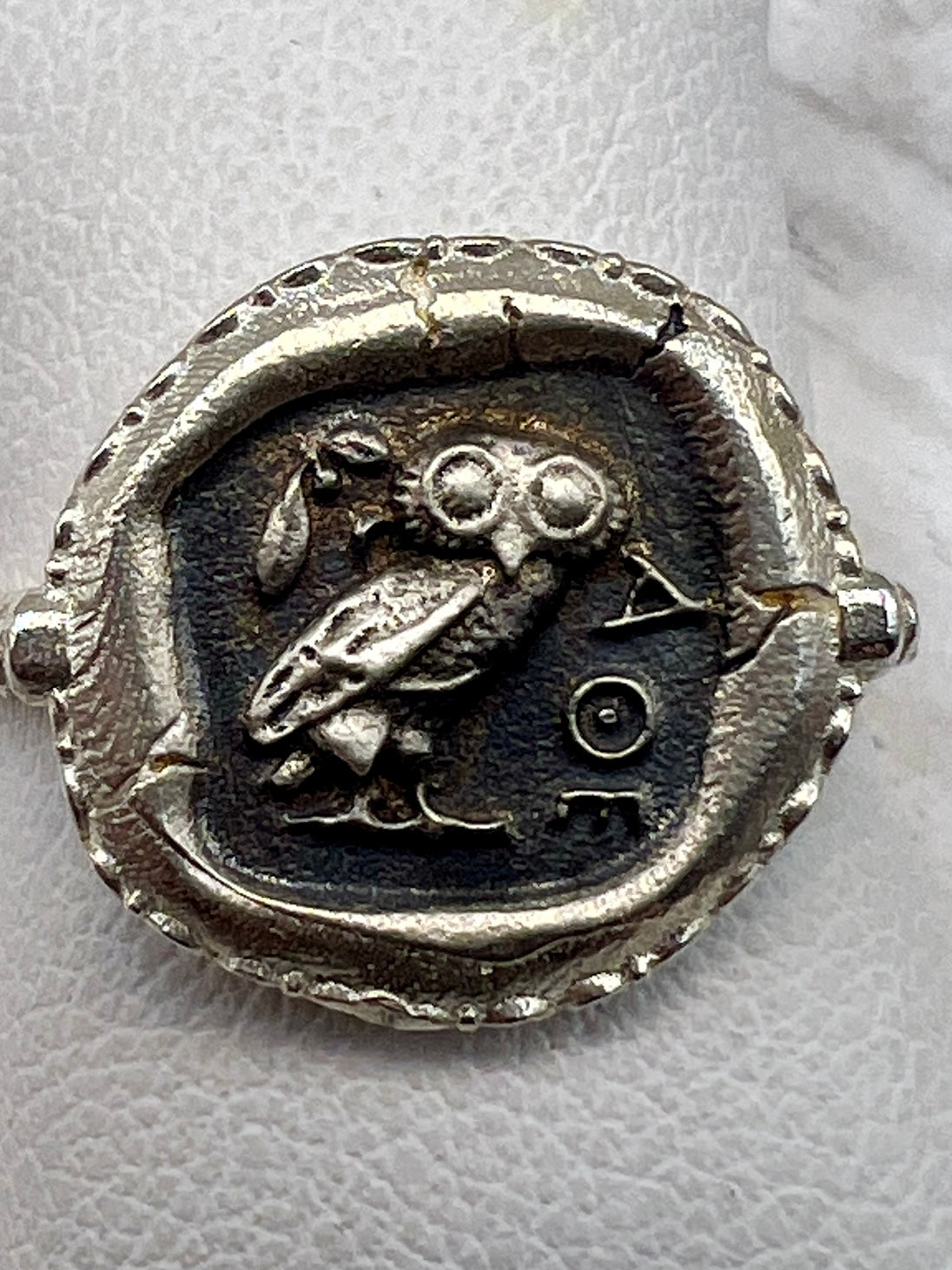 Antiker griechischer Münzring die Eule der Göttin Athena Nike Minerva Sterling Silber 925