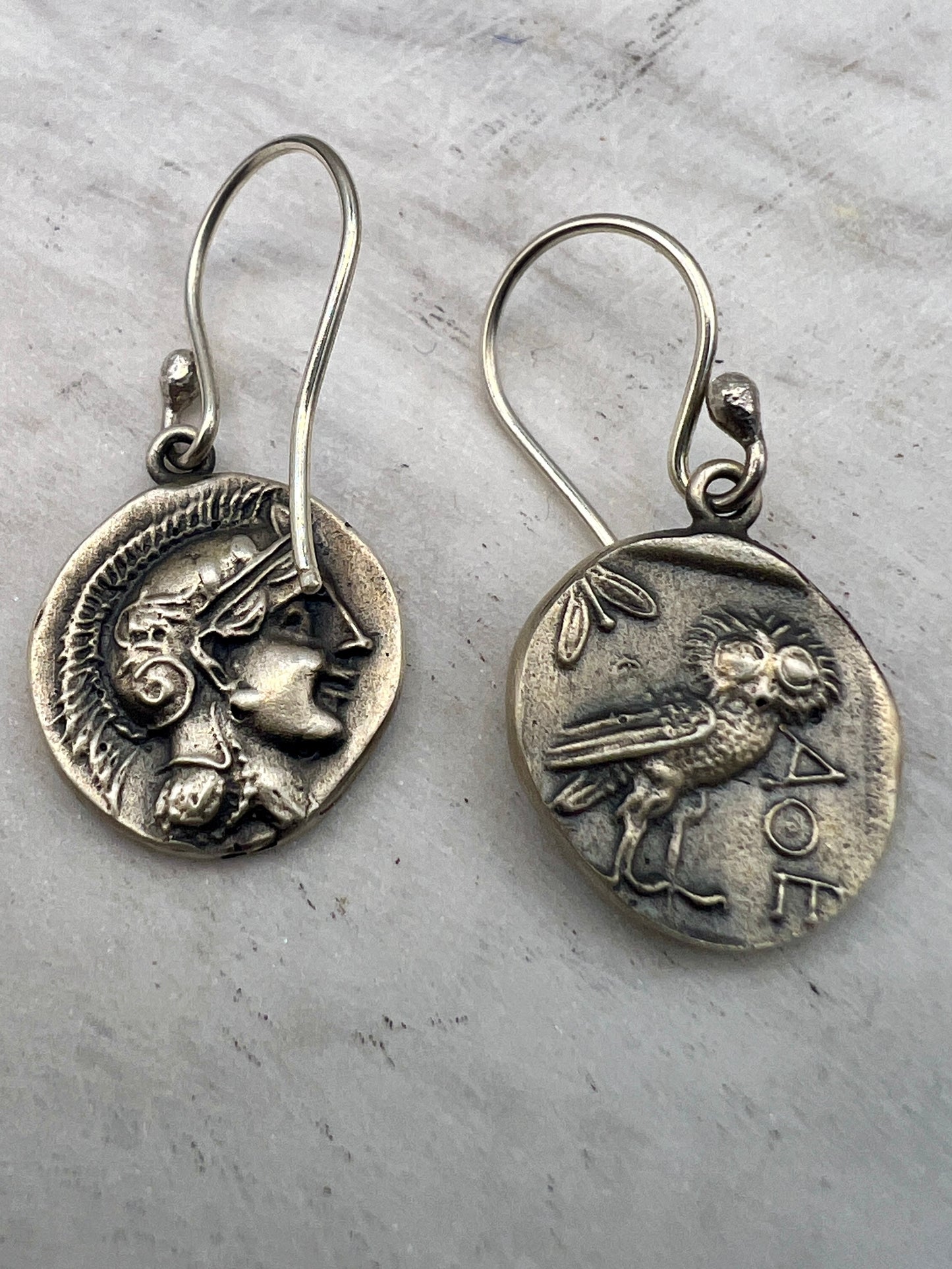 Owl of Goddess Athena Earrings sterling silver 13 mm