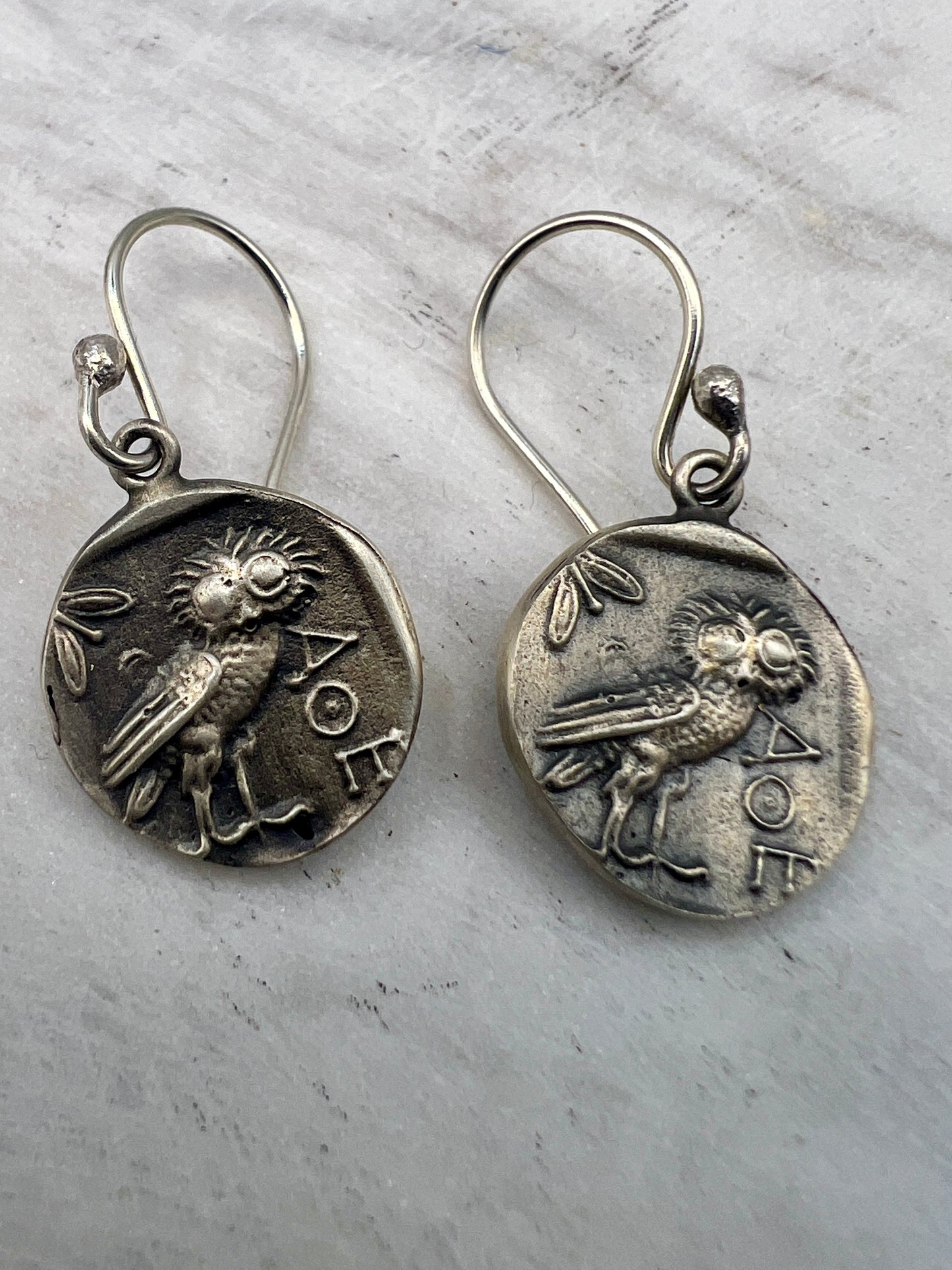 Owl of Goddess Athena Earrings sterling silver 13 mm