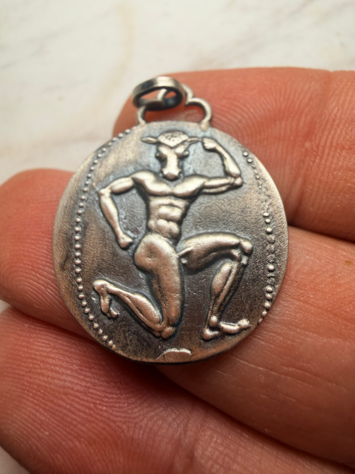 Minotaur Labyrinth of Knossos Crete Minoan Mythology Ancient Greek Coin Pendant Sterling Silver