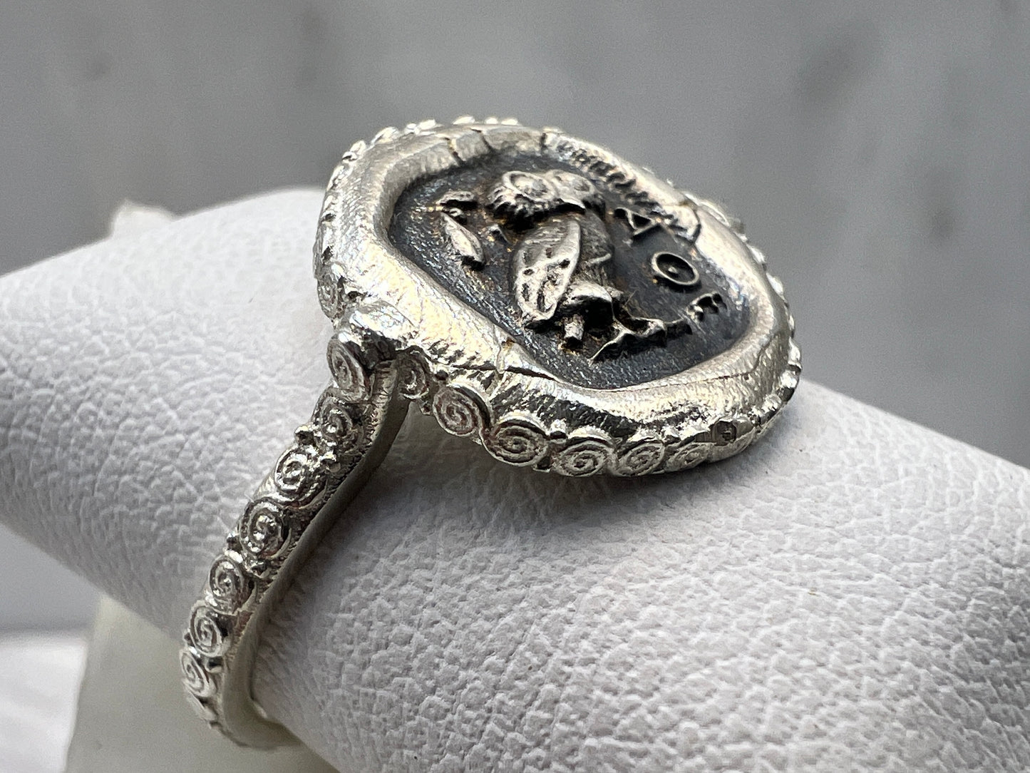 Antiker griechischer Münzring die Eule der Göttin Athena Nike Minerva Sterling Silber 925