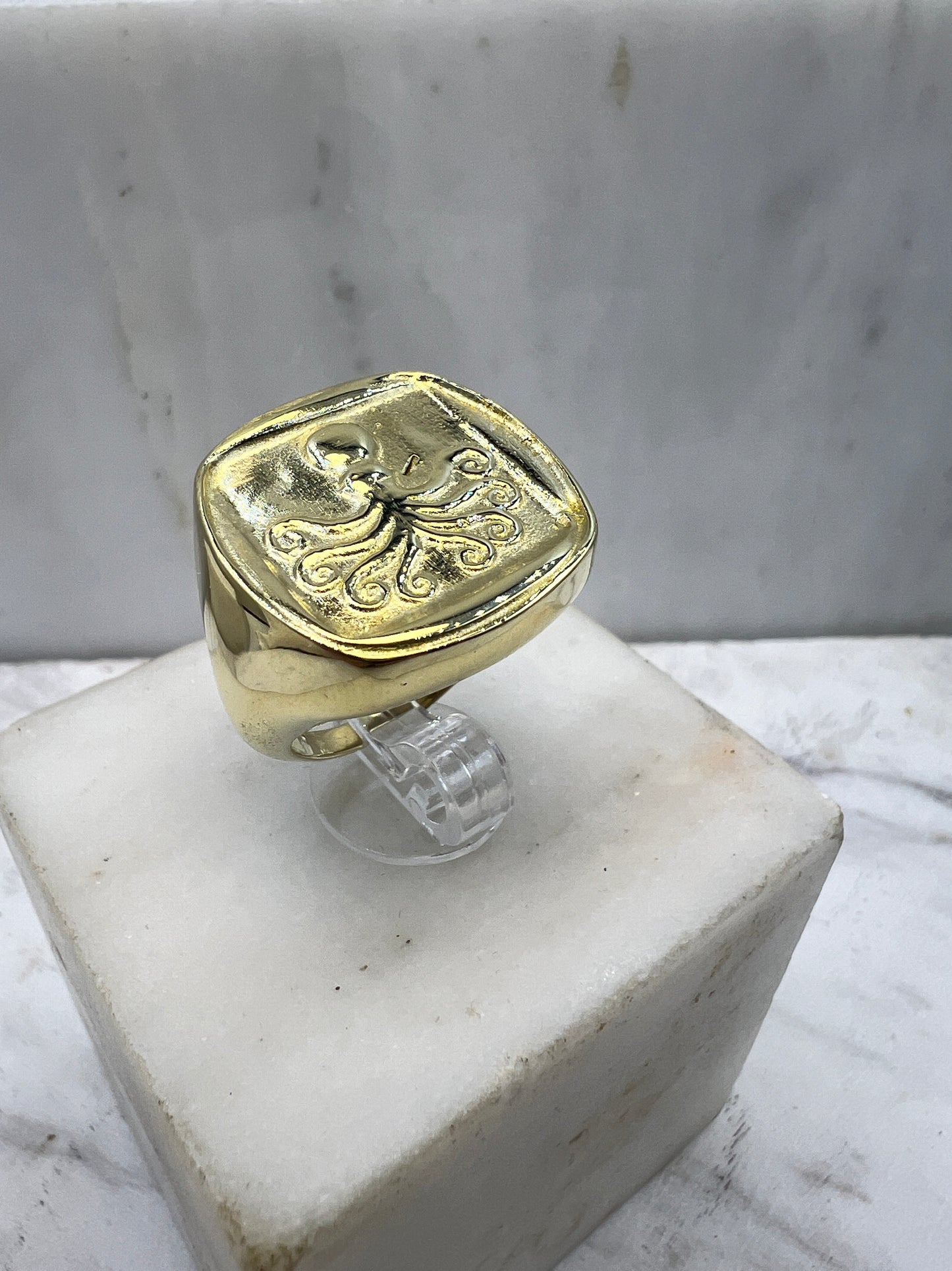 Octopus Signet ring Sterling silver 925 Goldplated