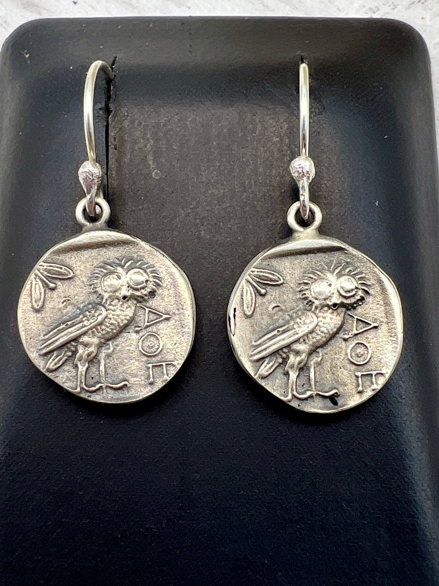 Owl of Goddess Athena Earrings sterling silver 13 mm