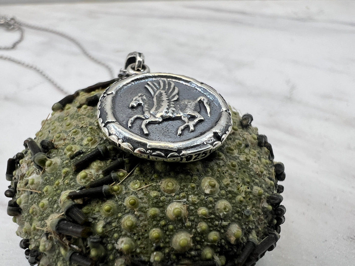 Goddess Athena and Pegasus Handcrafted Sterling silver Horse Pendant Magical horse