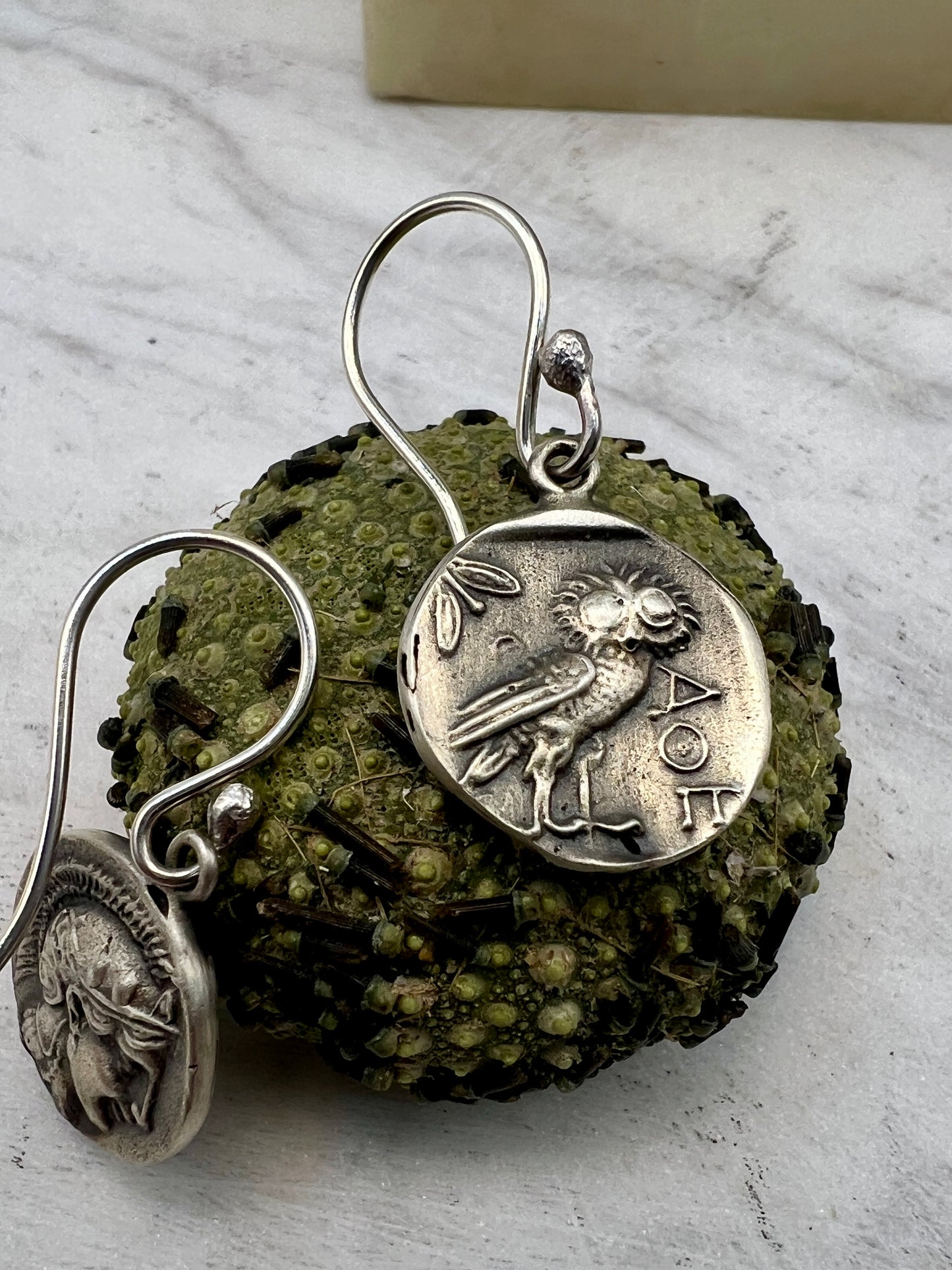 Owl of Goddess Athena Earrings sterling silver 13 mm