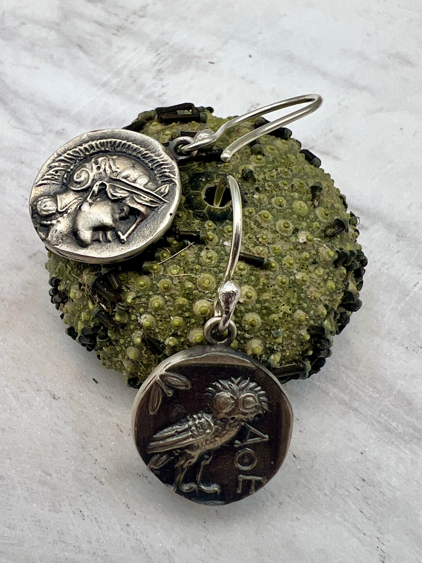 Owl of Goddess Athena Earrings sterling silver 13 mm