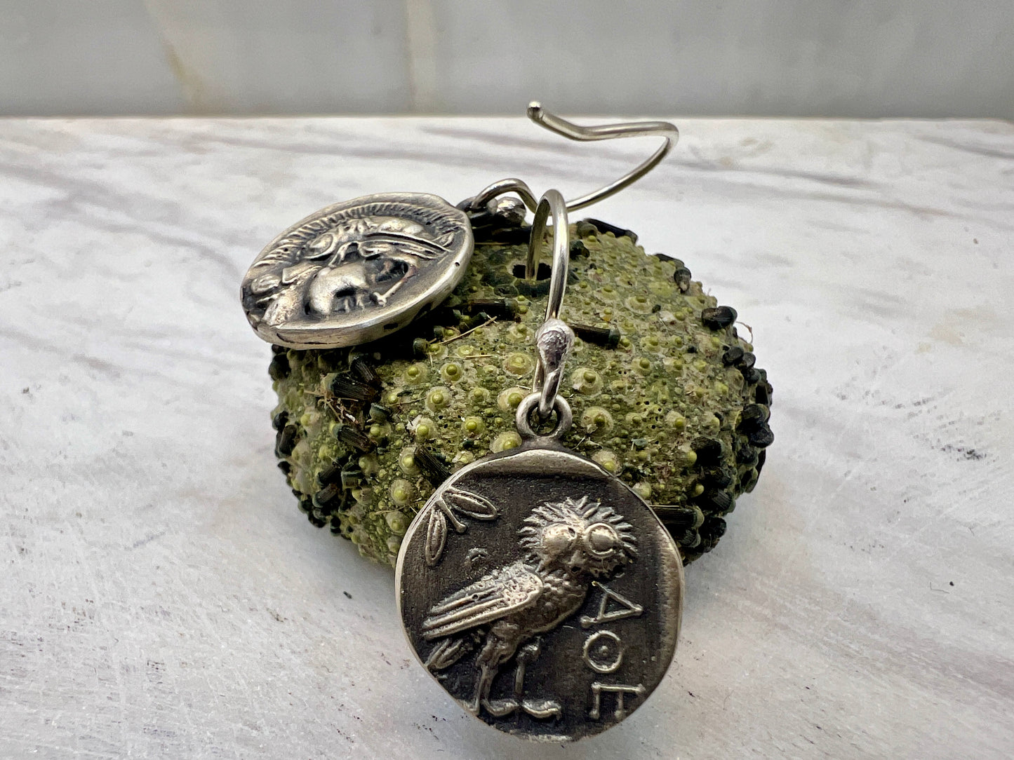Owl of Goddess Athena Earrings sterling silver 13 mm