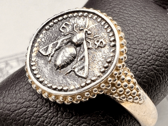 Ancient Greek Sacred Bee Artemis Goddess Medallion Coin Ring