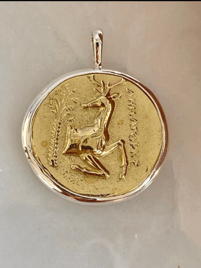 Goddess Artemis Ancient Bee Stag Greece Asia Ephesus Tetradrachm coin jewelry handmade