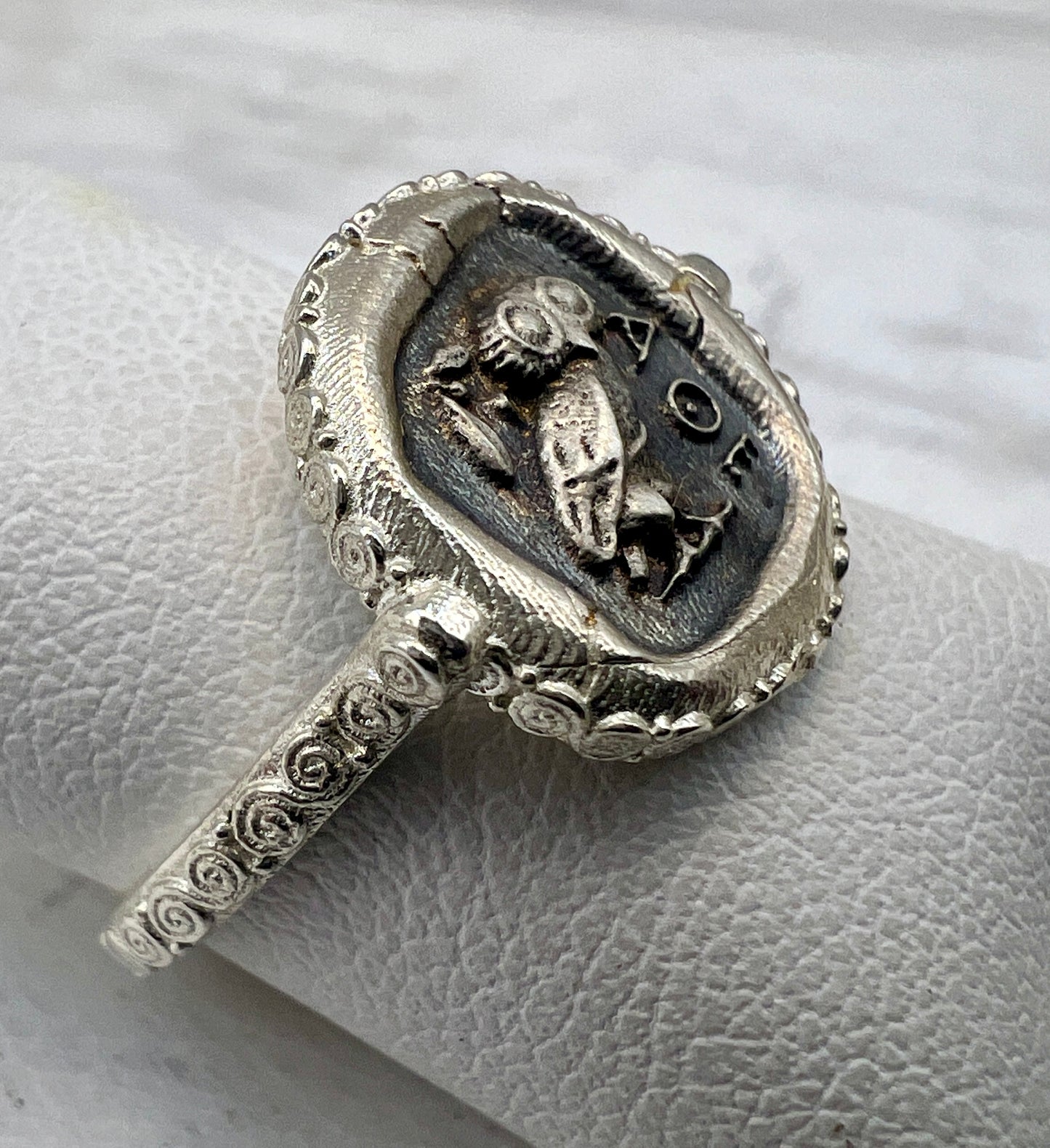 Antiker griechischer Münzring die Eule der Göttin Athena Nike Minerva Sterling Silber 925