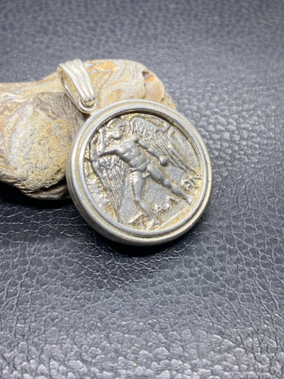 Talon Angel and Zeus Bull Ancient Greek Coin copy jewelry handmade Sterling silver pendant