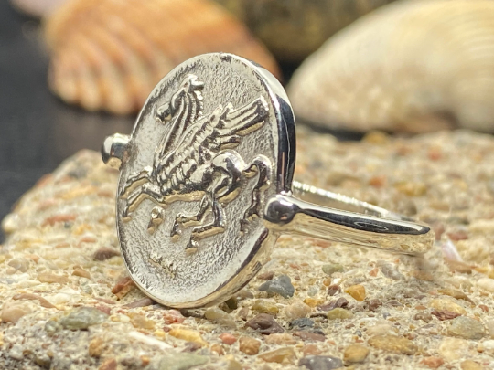 Pegasus Korinthischer Stater-Münzenring aus Sterlingsilber Symbolisch für Weisheit, Ruhm, Poesie