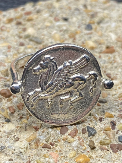Pegasus Korinthischer Stater-Münzenring aus Sterlingsilber Symbolisch für Weisheit, Ruhm, Poesie