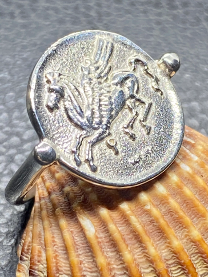 Pegasus Korinthischer Stater-Münzenring aus Sterlingsilber Symbolisch für Weisheit, Ruhm, Poesie