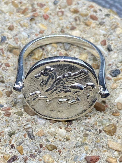 Pegasus Korinthischer Stater-Münzenring aus Sterlingsilber Symbolisch für Weisheit, Ruhm, Poesie