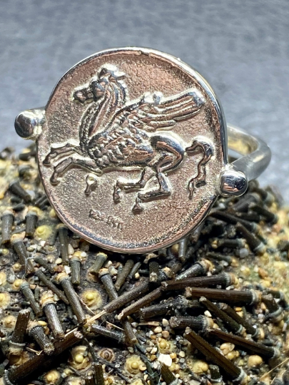 Pegasus Korinthischer Stater-Münzenring aus Sterlingsilber Symbolisch für Weisheit, Ruhm, Poesie