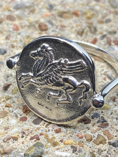 Pegasus Korinthischer Stater-Münzenring aus Sterlingsilber Symbolisch für Weisheit, Ruhm, Poesie