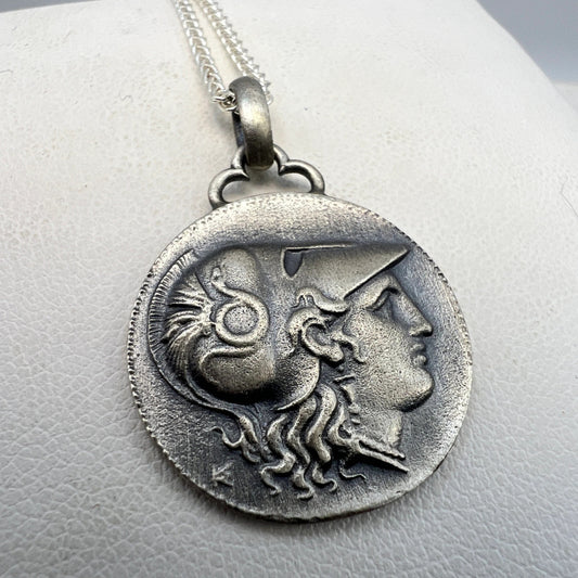 Athena Nike goddess Alexander the great Ancient Coin copy pendant sterling silver 22 mm