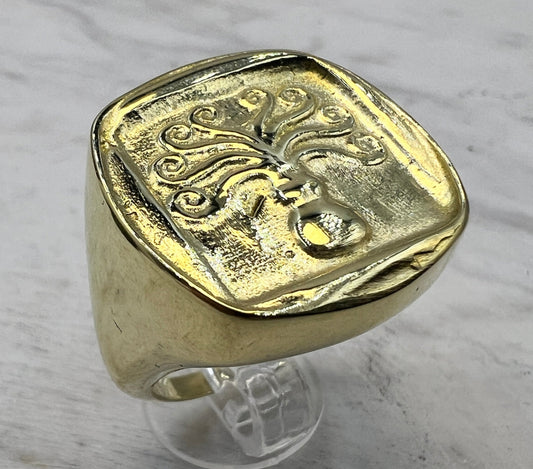 Octopus Signet ring Sterling silver 925 Goldplated