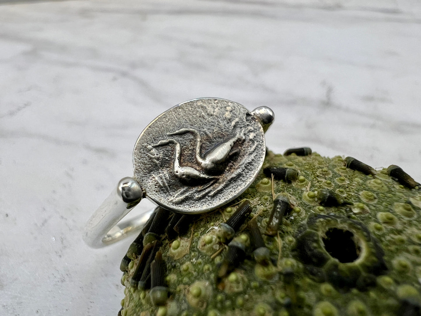 Minoischer signierter Ring Antiker griechischer Schmuck handgefertigt aus Sterlingsilber die Gänse