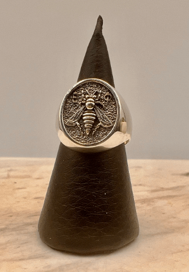 Ancient Greek Sacred Bee Goddess Medallion Coin bumble honey bee signet ring made of sterling silver