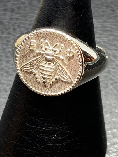 Ancient Greek Sacred Bee Goddess Artemis Medallion Coin silver bee ring, bumble bee, honey bee signet ring made of sterling silver