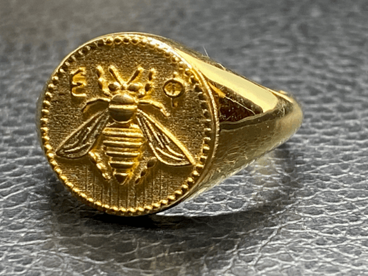 Artemis Goddess Ancient Greek Sacred Bee Medallion Coin Ring  Bee ring, gold bee ring, bumble bee, honey bee signet ring Gold