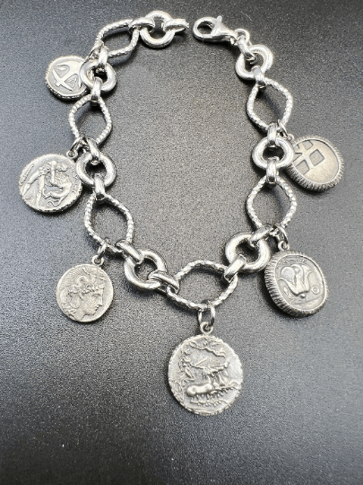 Goddess Athena Helios Hercules Medusa Ancient Greek Art bracelet Sterling Silver 925