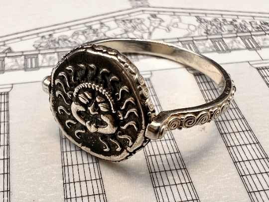 Medusa Gorgon protective ancient Greek coin ring Sterling Silver