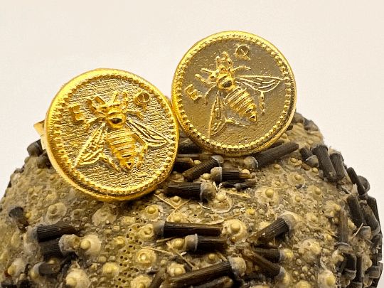 Artemis sacred bee goddess Ephesus Asia Greece ancient coin earring silver 925 Gold plated