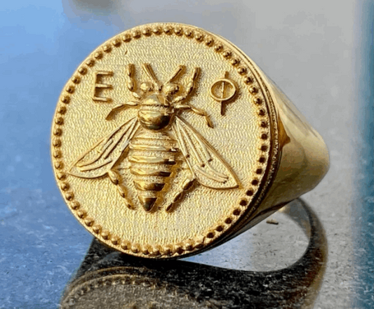 Artemis Goddess Ancient Greek Sacred Bee Medallion Coin Ring Bee ring solid gold bee ring bumble bee honey bee signet ring