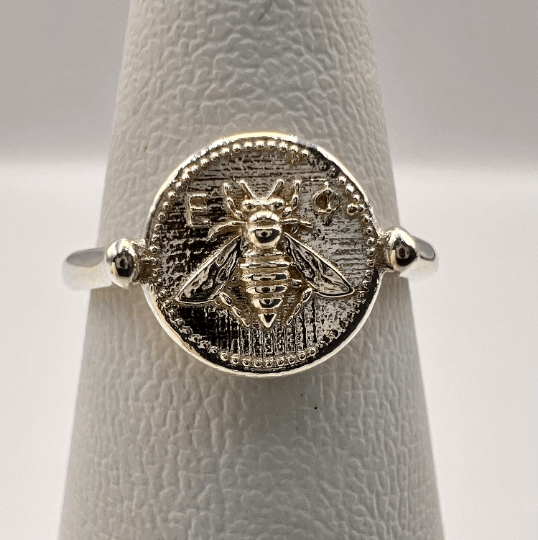 Ancient Greek Sacred Bee Artemis Goddess Medallion Coin silver bee signet ring
