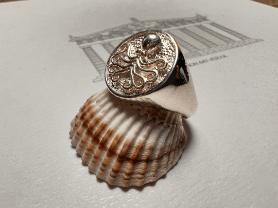 Octopus Signet ring Sterling silver Ancient Greek coin jewelry