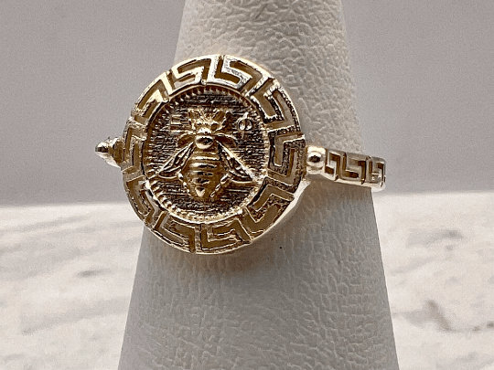 Artemis Goddess Ancient Greek Sacred Bee Greek key Meander Coin Ring