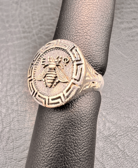 Artemis Goddess Bee ancient coin meander signed ring sterling silver