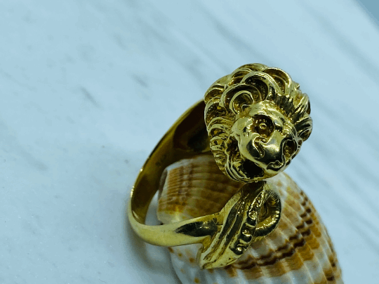 Chimera Lion Sterling Silver 925 gold plated  Cuff Ring
