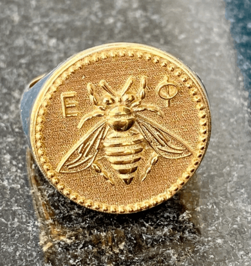 Artemis Goddess Ancient Greek Sacred Bee Medallion Coin Ring Bee ring solid gold bee ring bumble bee honey bee signet ring