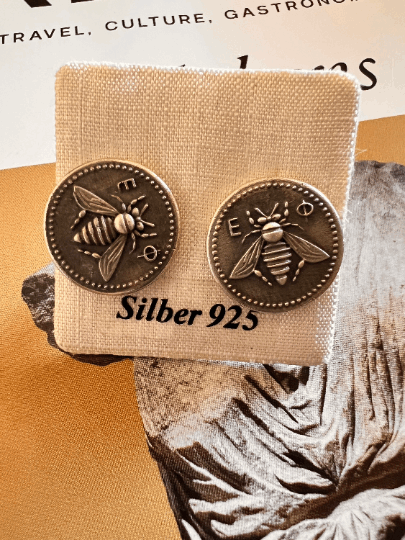 Ancient Greek Sacred Bee Artemis Goddess Medallion Coin earring , silver bee bumble bee, honey bee