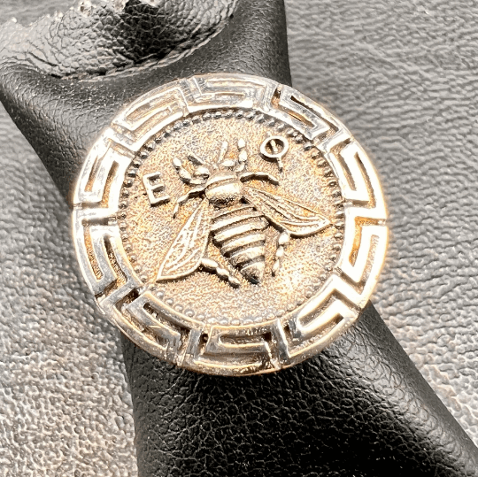 Artemis Goddess Bee ancient coin meander signed ring sterling silver