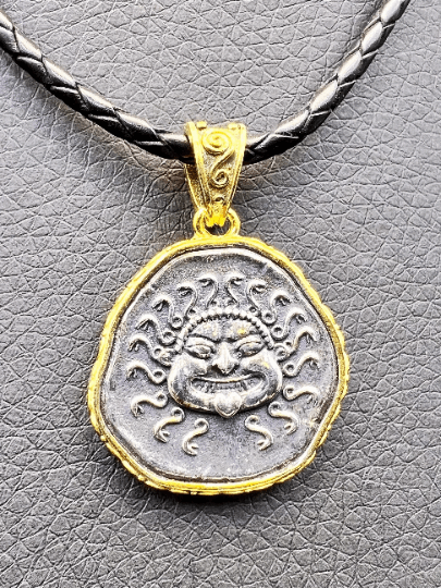 Medusa Gorgon protective ancient Greek coin pendant Sterling