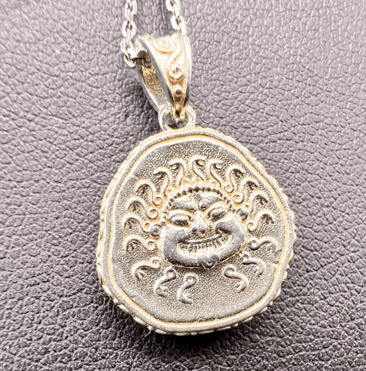 Medusa Gorgon protective ancient Greek coin pendant Sterling Silver