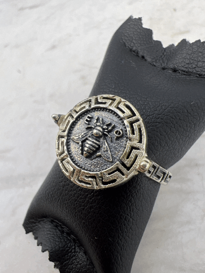 Artemis Goddess Ancient Greek Sacred Bee Greek key Meander Coin Ring