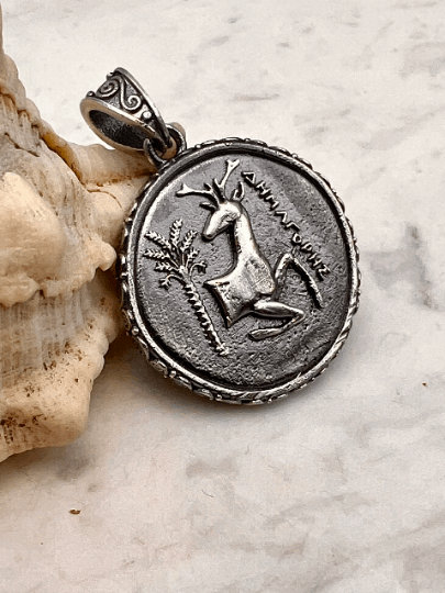 Artemis Bee Greece Asia Ephesus Goddess copy Ancient Stag Tetradrachm coin jewelry handmade Sterling silver