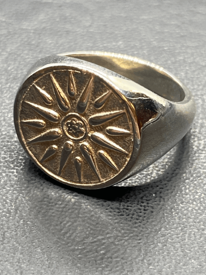 Macedonian Star Vergina Sun Alexander the great Signed rind Sterling silver 925